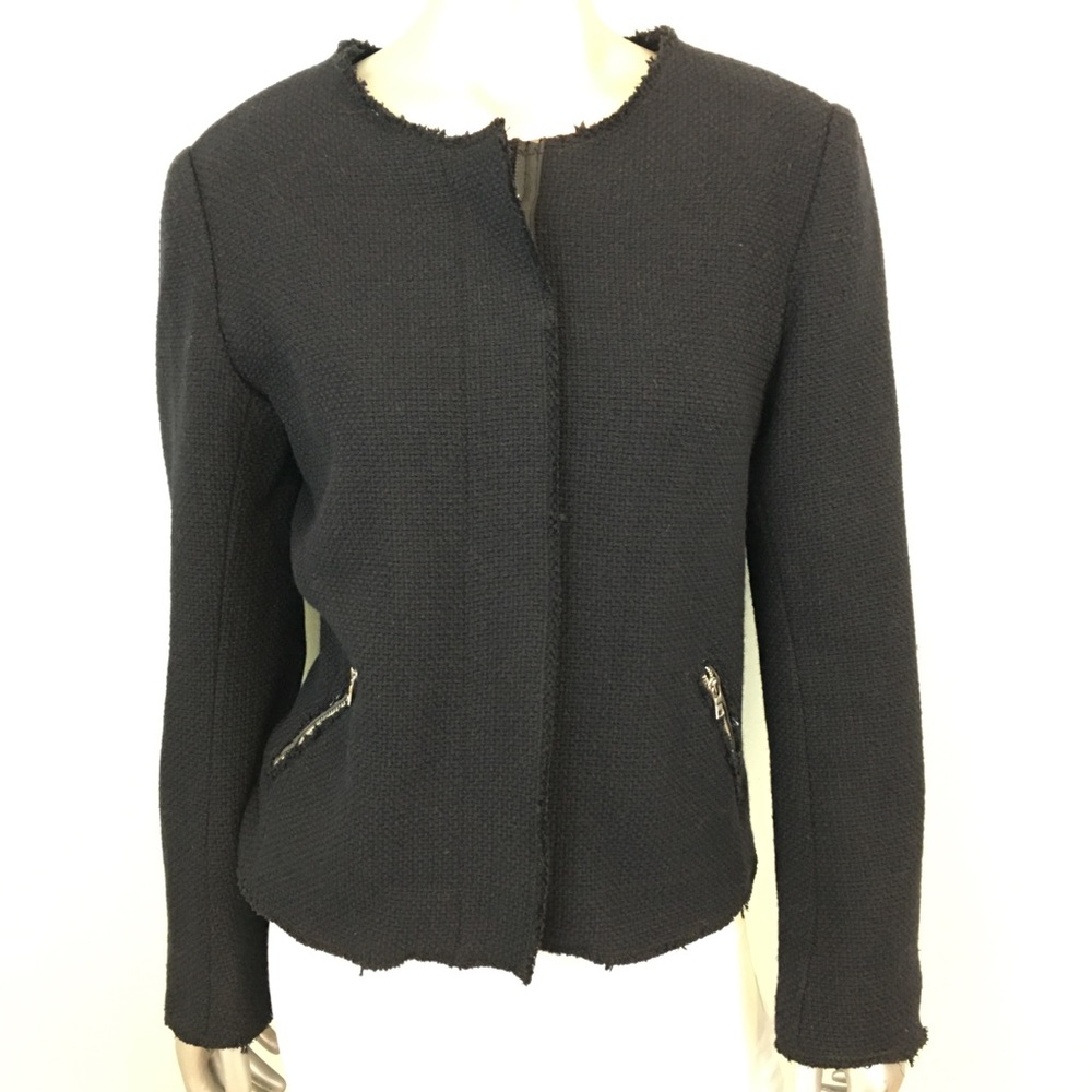 GAP Black Tweed Full Zip Long Sleeve Blazer Jacket